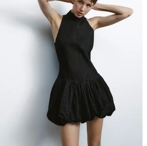 Zara TRF Denim Balloon High Neck Sleeveless Dress Sz-L